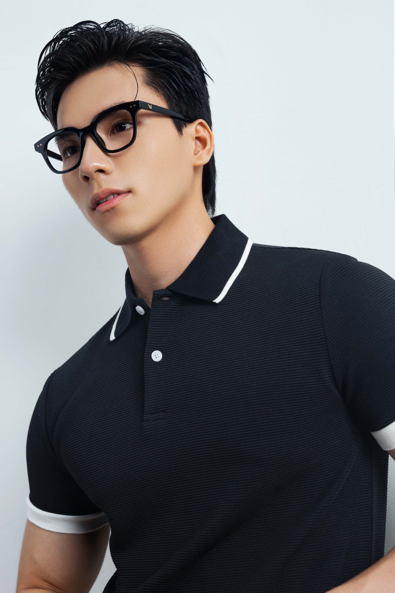 AG9003 FACTORY SLIMFIT POLO MIX NECK DETAIL - BLACK