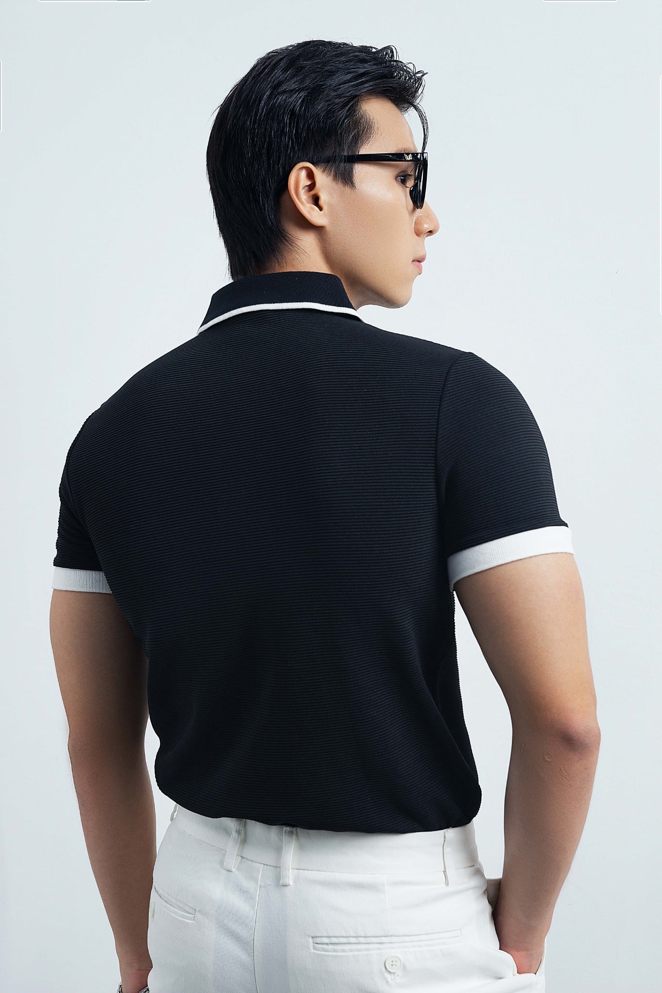 AG9003 FACTORY SLIMFIT POLO MIX NECK DETAIL - BLACK