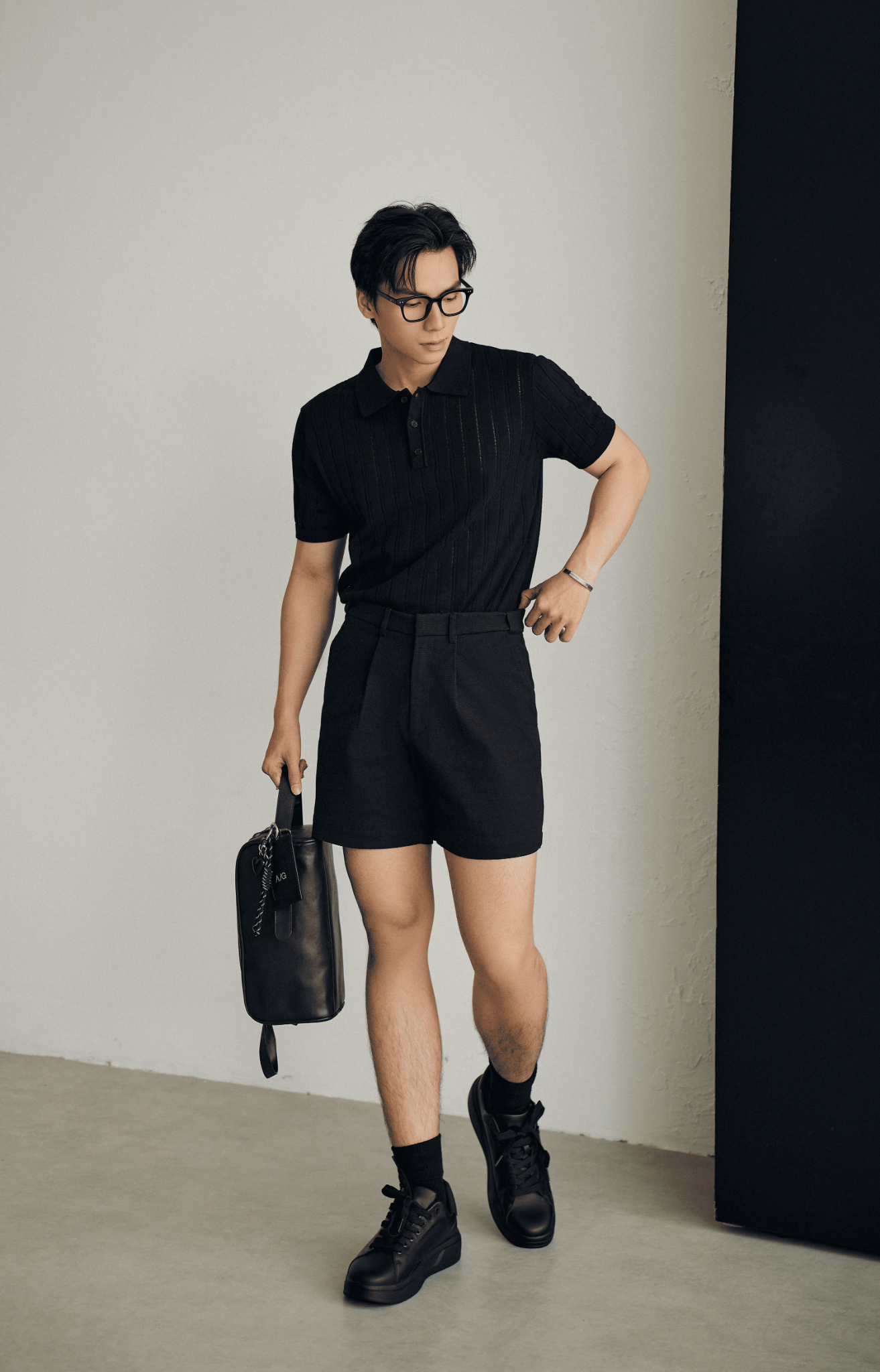 AG717 STUDIO REGULAR FIT RIB STITCH POLO - BLACK