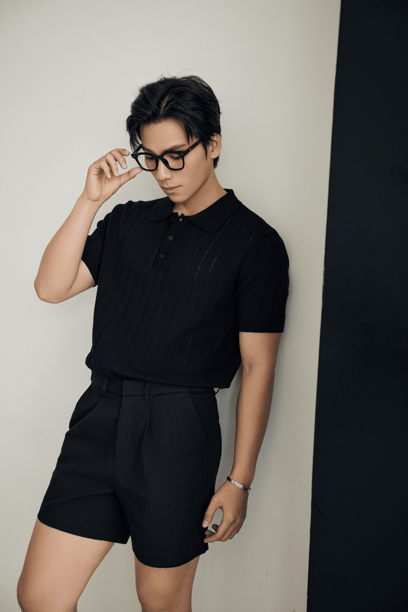 AG717 STUDIO REGULAR FIT RIB STITCH POLO - BLACK