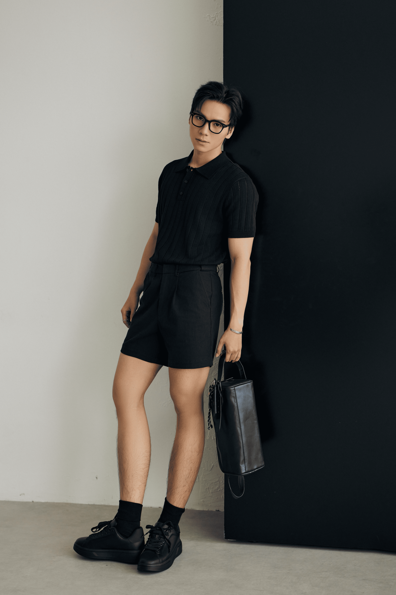 AG717 STUDIO REGULAR FIT RIB STITCH POLO - BLACK