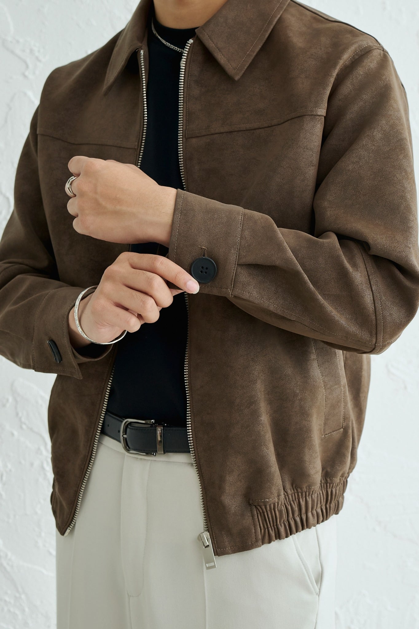 AG261 FAUX SUEDE LEATHER JACKET - BROWN