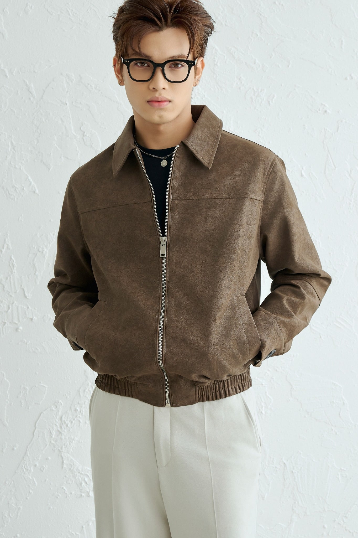 AG261 FAUX SUEDE LEATHER JACKET - BROWN