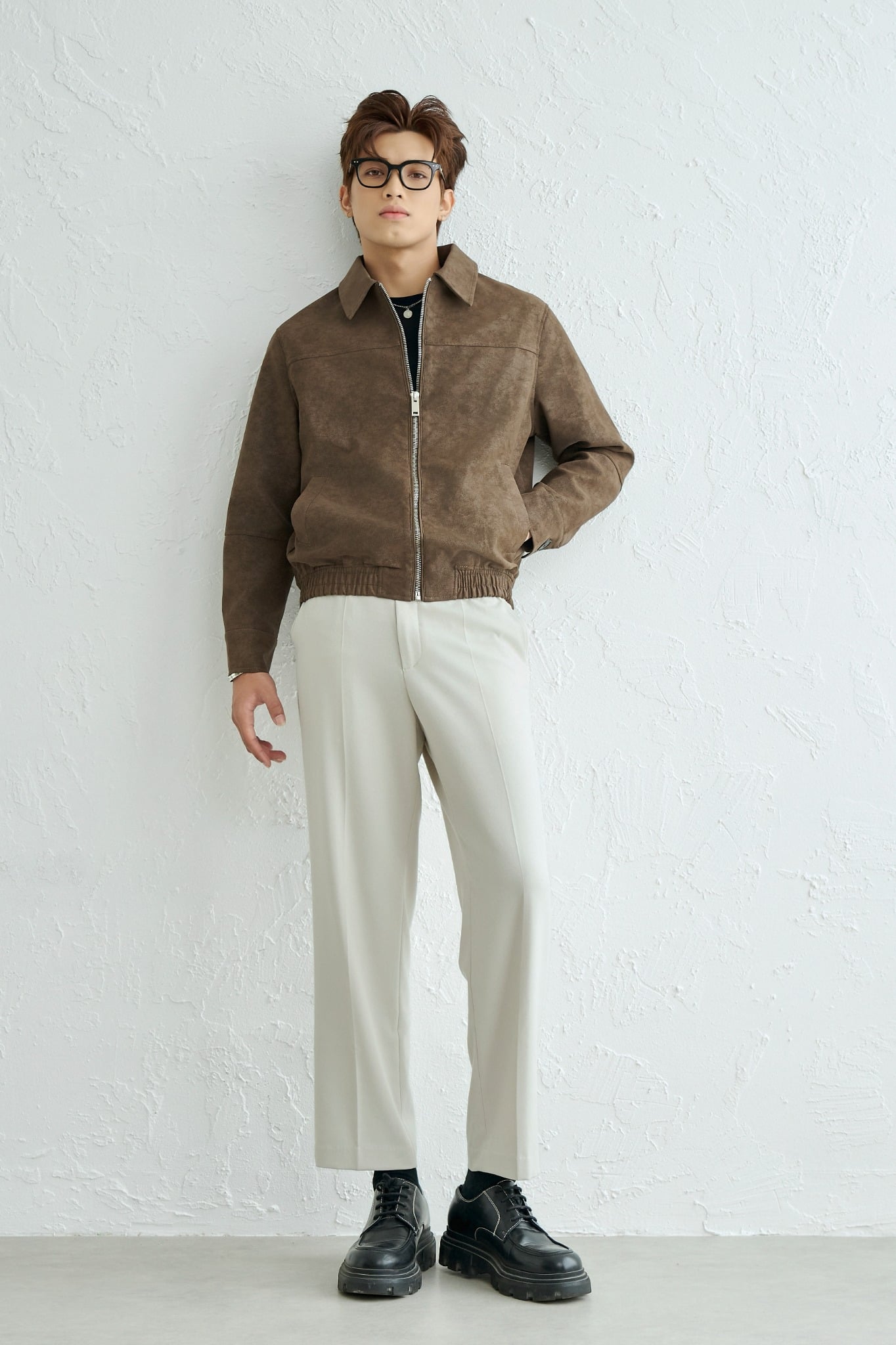 AG261 FAUX SUEDE LEATHER JACKET - BROWN