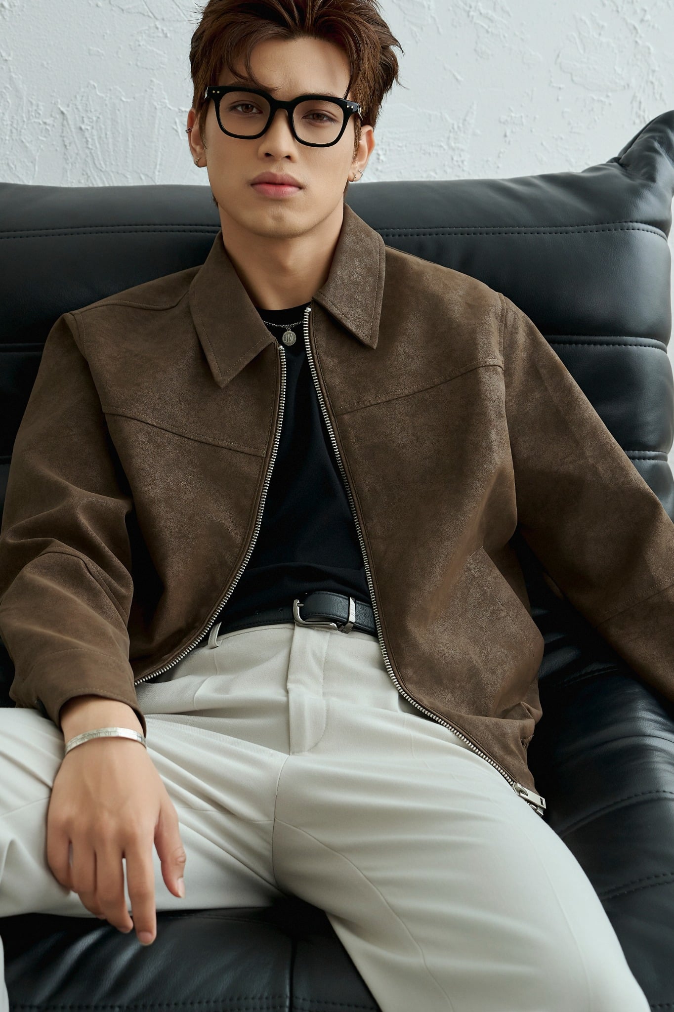 AG261 FAUX SUEDE LEATHER JACKET - BROWN