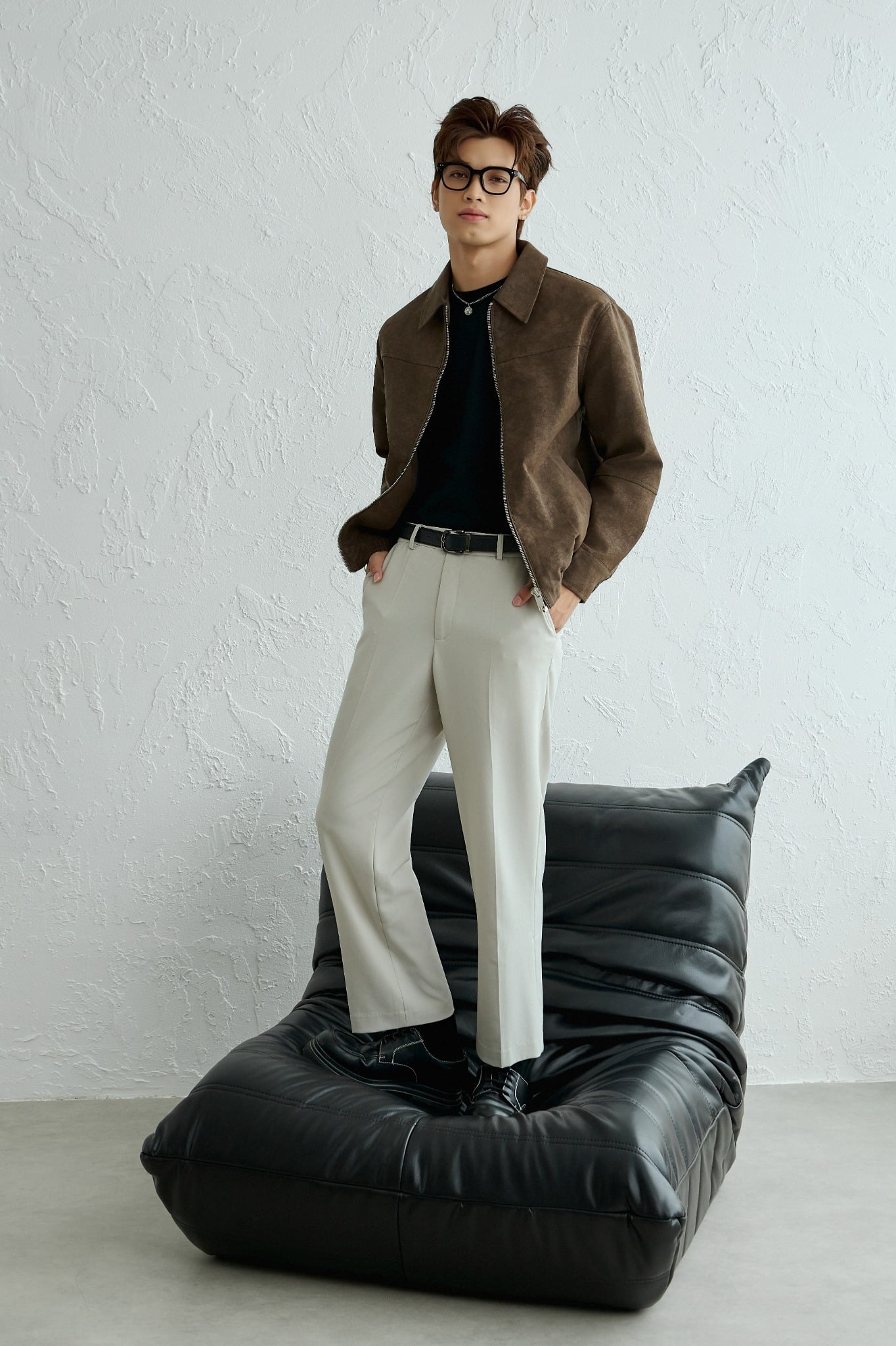 AG261 FAUX SUEDE LEATHER JACKET - BROWN