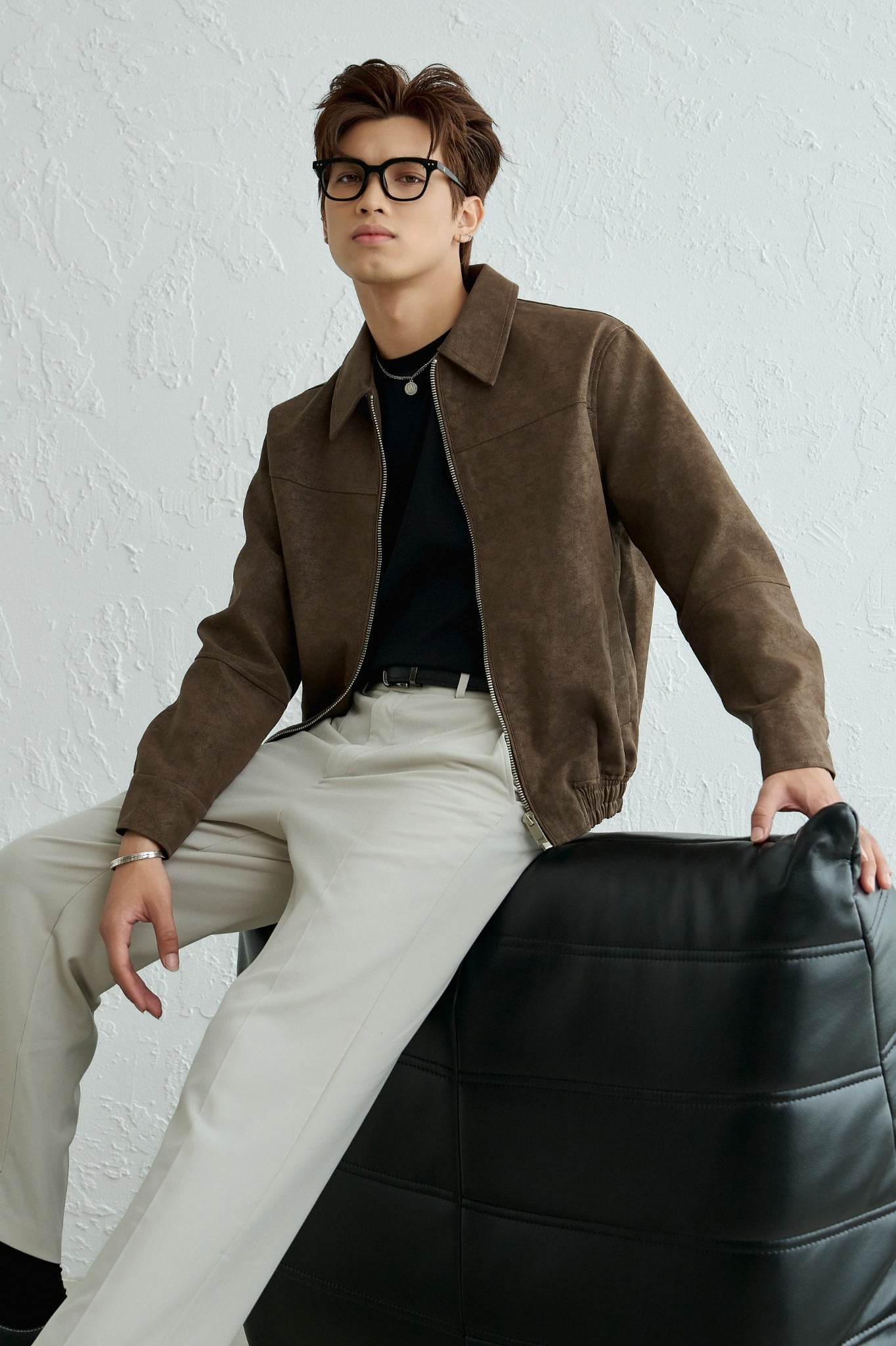 AG261 FAUX SUEDE LEATHER JACKET - BROWN