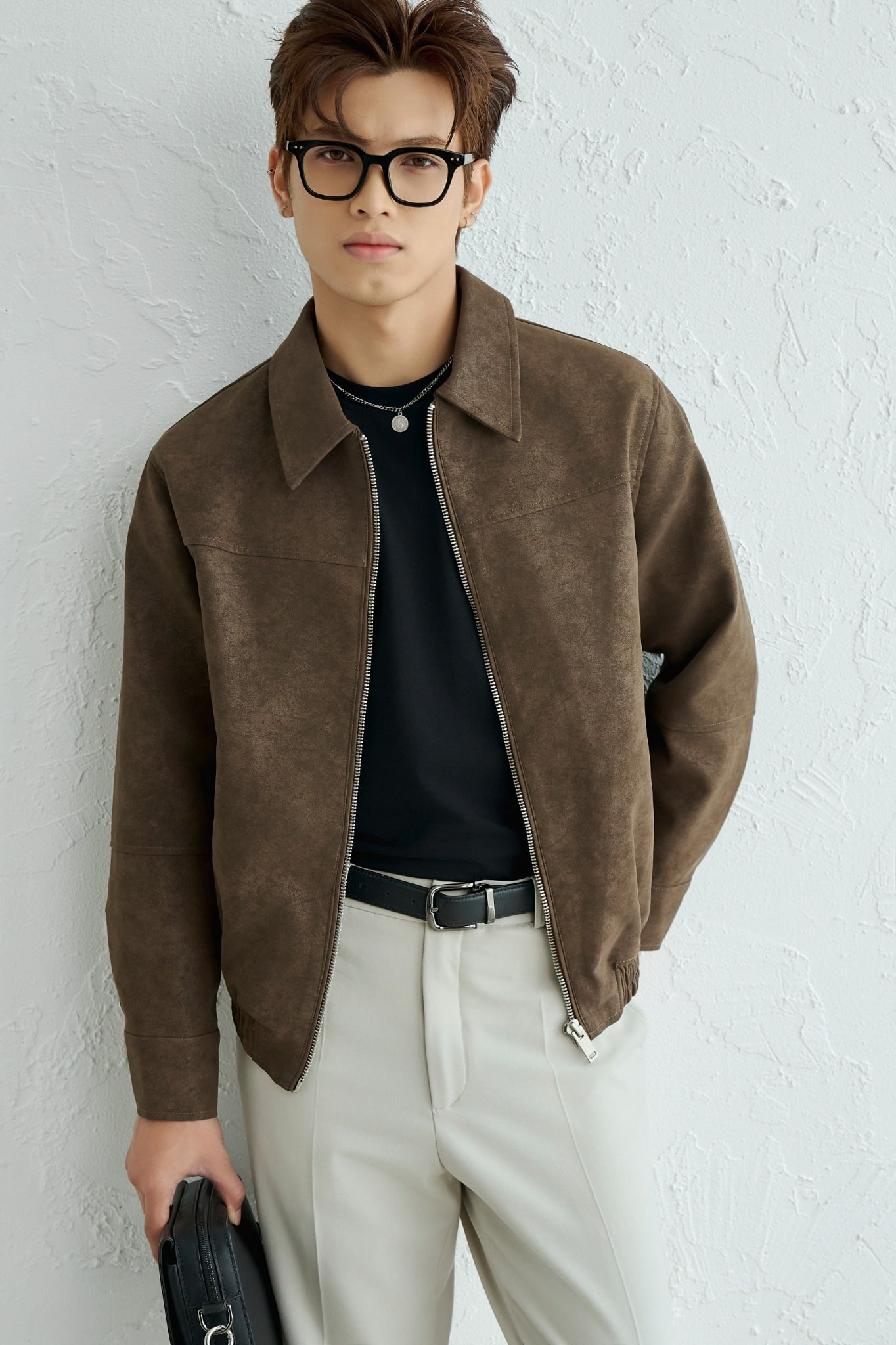 AG261 FAUX SUEDE LEATHER JACKET - BROWN