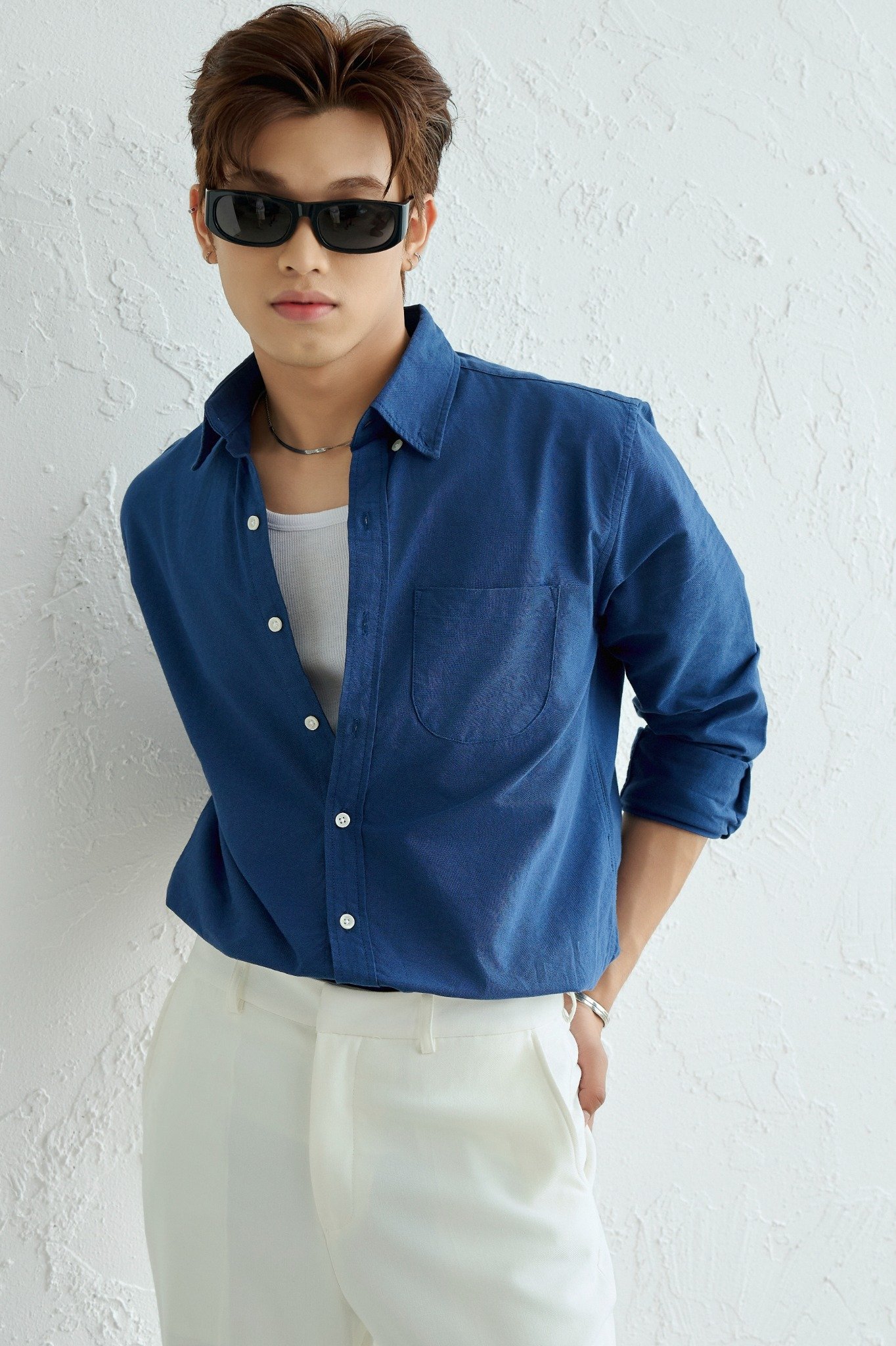 AG12 STUDIO REGULAR FIT ORIGINAL POCKET OXFORD SHIRT - DARK BLUE
