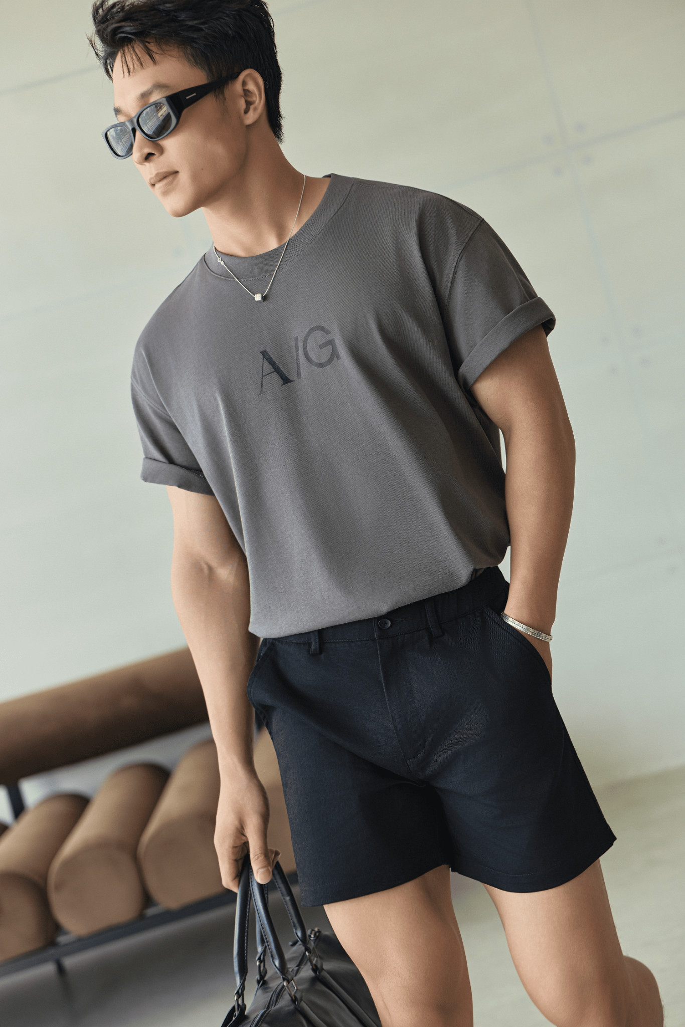 T738 FACTORY LOOSE FIT BIG LOGO T-SHIRT - GREY