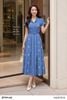  Đầm xòe xanh light navy đũi xước thêu hoa trắng thời trang nữ Seven.AM H633781K 