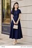  Áo ký giả denim lụa cổ tròn kèm đai thanh lịch thời trang nữ Seven.AM ON113194I 
