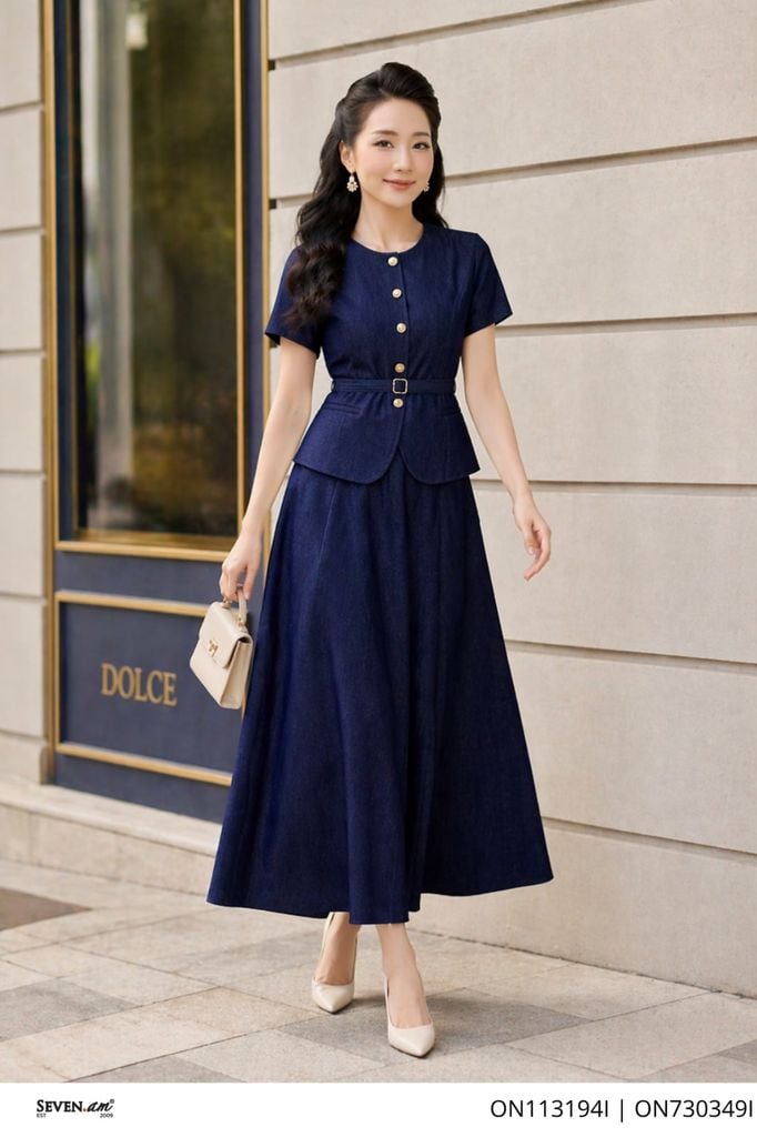 Chân váy A denim lụa thanh lịch thời trang nữ Seven.AM ON730349I