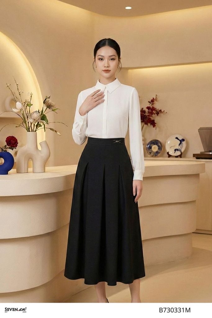 Chân váy xòe đen basic thời trang nữ Seven.AM B730331M