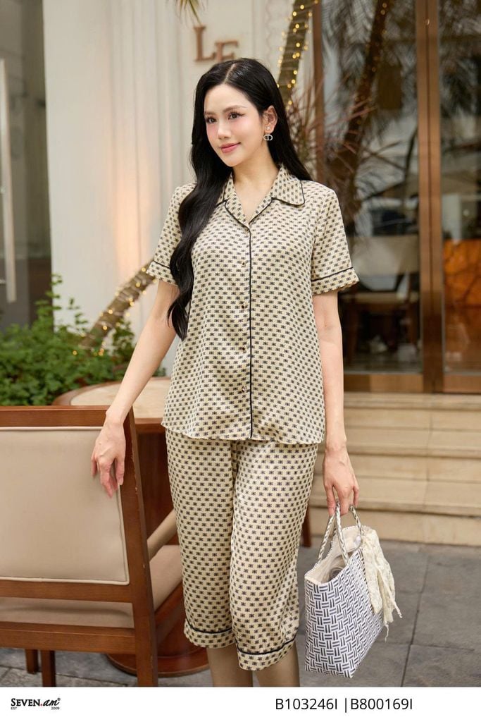 Set đồ bộ lụa be thời trang nữ Seven.AM B103246I B800169I