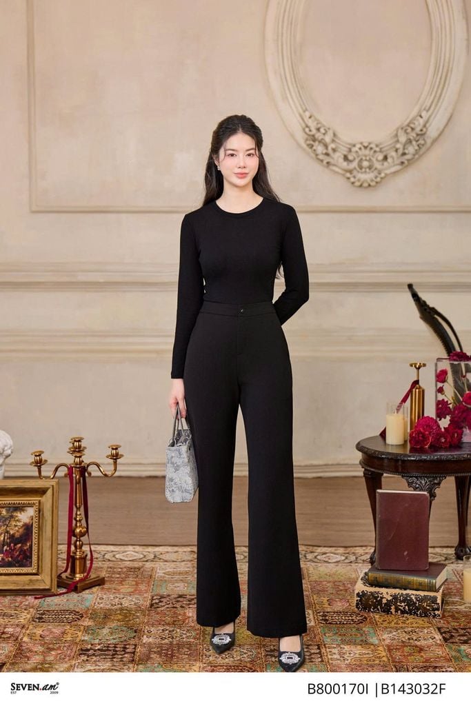 Quần đen ống loe basic thời trang công sở nữ Seven.AM B800170I