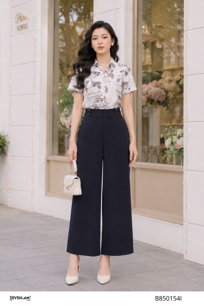 Quần suông đen ống suông tôn dáng thời trang nữ Seven.AM B850154I