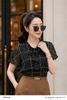  Áo sơ mi bo gấu đen trắng cổ buộc nơ thời trang nữ Seven.AM H103254I 
