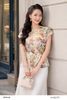  Áo tơ hoa nền trắng be họa tiết phối belt nhấn eo nhẹ nhàng thanh lịch thời trang nữ Seven.AM H103277I 