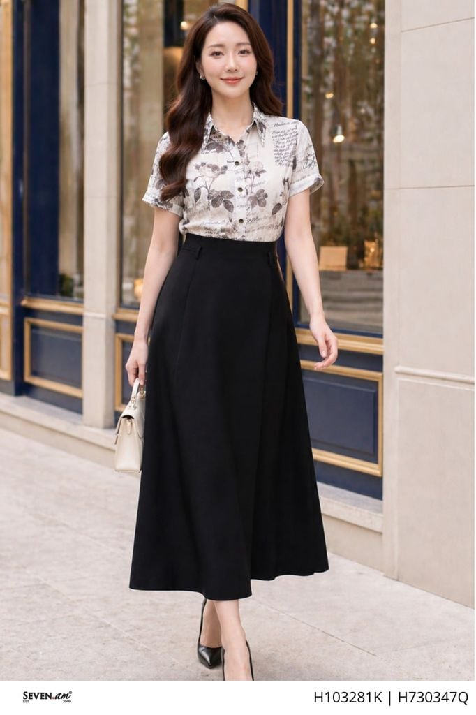 Chân váy A đen basic tôn dáng thanh lịch thời trang nữ Seven.AM H730347Q