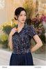  Áo bo gấu lụa đen họa tiêt  trắng kem thanh lịch thời trang nữ Seven.AM H103295K 