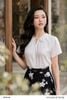  Áo kiểu trắng kem lụa latin cổ cách điệu đính hoa nổi thanh lịch thời trang nữ Seven.AM H103296I 