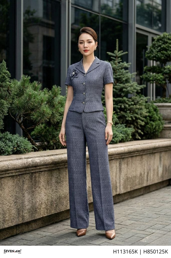 Quần suông xanh light navy đũi xước tôn dáng thời trang nữ Seven.AM H850125K