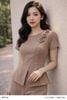  Áo ký giả nâu be đính hoa vai tôn dáng thời trang nữ Seven.AM H113168I 