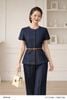  Áo kiểu denim lụa xanh navy kèm đai tôn dáng thời trang nữ Seven.AM H113184I 