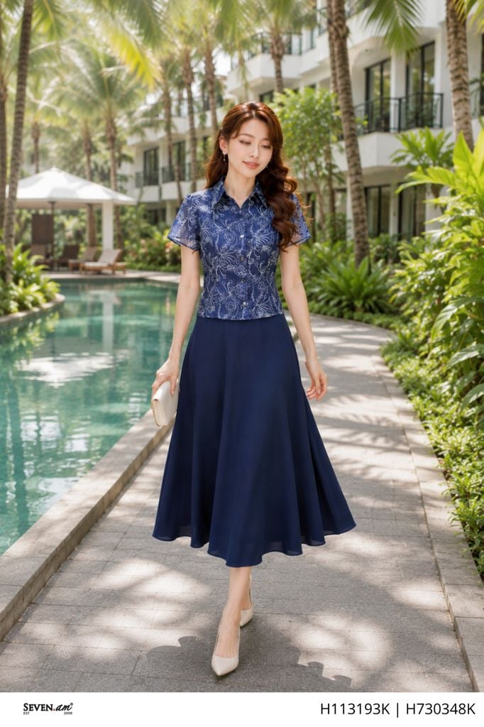 Chân xòe xanh than tôn dáng thời trang nữ Seven.AM H730348K