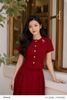 Áo kiểu dáng ngắn đỏ burgundy cổ tròn cài cúc thanh lịch thời trang nữ Seven.AM H113200I 