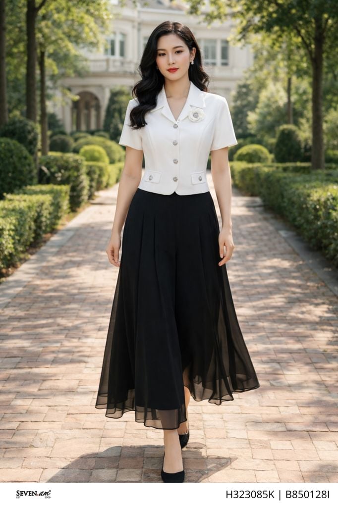 Quần suông đen chiffon ống rộng bay nhẹ thanh lịch thời trang nữ Seven.AM B850128I