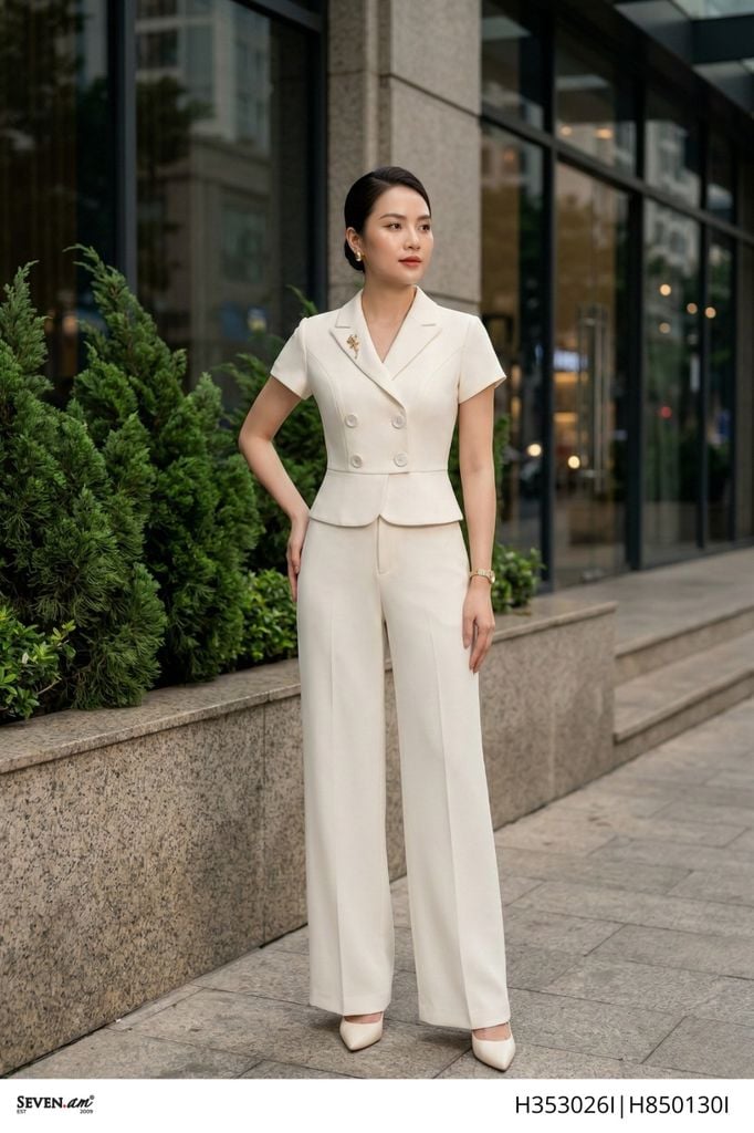 Quần suông kem tôn dáng thời trang nữ Seven.AM H850130I