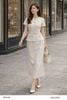  Đầm peplum trắng kem cổ tròn đính cúc sang trọng thời trang nữ Seven.AM H603296K 