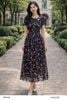  Đầm xòe chiffon hoa nhí hồng tím tôn dáng thời trang nữ Seven.AM H603299I 