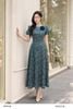  Đầm xòe xanh be lụa vân hoa cổ tròn đính hoa thời trang nữ Seven.AM H603318I 