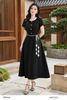  Đầm xòe đen be thắt eo dây trang trí thời trang nữ Seven.AM H603325I 