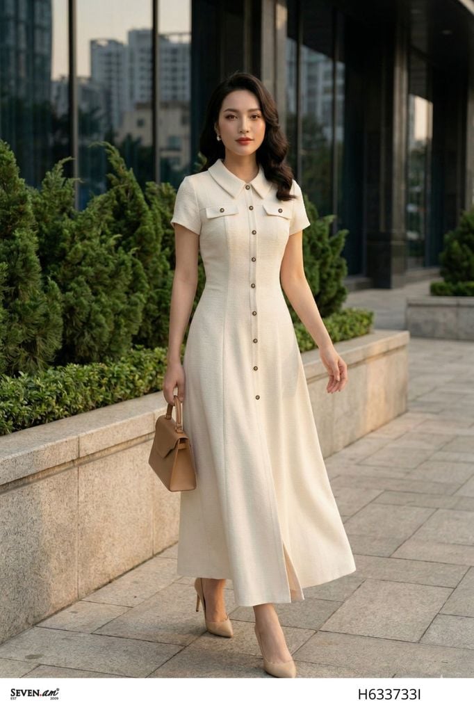 Đầm A be chéo cổ đức thanh lịch thời trang nữ Seven.AM H633733I