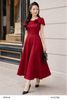  Đầm midi đỏ ruby lụa vân đính hoa vai kèm đai thanh lịch thời trang nữ Seven.AM H633788I 