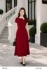  Đầm xòe đỏ ruby cổ xếp đính hoa cài thanh lịch thời trang nữ Seven.AM H633796I 