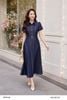  Đầm xòe xanh denim cổ sơ mi tay ngắn thắt eo thời trang nữ Seven.AM H633819K 