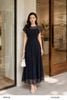  Đầm xòe chiffon đen chấm hồng thắt eo thanh lịch thời trang nữ Seven.AM H633849I 