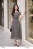  Đầm xòe trắng đen họa tiết trừu tượng cổ tròn kèm đai thời trang nữ Seven.AM H653048I 