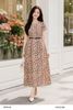  Đầm xòe đen be tơ vân họa tiết nhí kèm đai thanh lịch thời trang nữ Seven.AM H653048I 