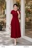  Đầm xòe đỏ burgundy đính charm cài sang trọng thời trang nữ Seven.AM ON633810I 