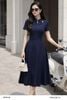  Đầm xòe xanh navy cổ cách điệu đính charm sang trọng thời trang nữ Seven.AM ON633813I 