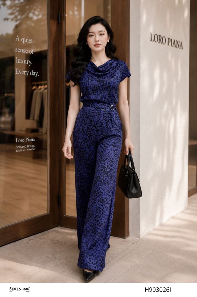 Jumpsuit lụa cổ thuyền đổ nhẹ nhàng thời trang nữ Seven.AM H903026I