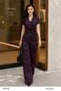  Jumpsuit cổ V phối đai eo họa tiết đen hồng tím tôn dáng thời trang nữ Seven.AM H903024I 