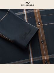 Áo Sơ Mi Nam Milando SMDMI240 Kẻ Ô Sợi Tre Phối Màu Cao Cấp