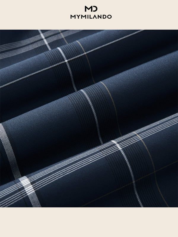 Áo Sơ Mi Nam Milando SMDMI239 Họa Tiết Kẻ Ô Sợi Tre Cao Cấp